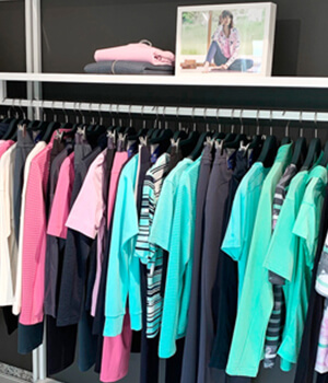 Showroom with product carriers and numerous collection items from the Scoretex Home of Brands brands.